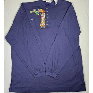 VTG 90s The Disney Store Embroidered Seven Dwarfs Blue Henley Shirt Adult XXL